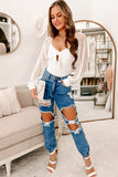 Front Knot Lace Long Sleeve Bodysuit