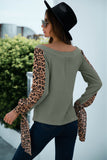 Contrast Leopard Sleeve Off Shoulder Top