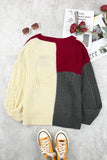 Crew Neck Contrast Color Block Sweater