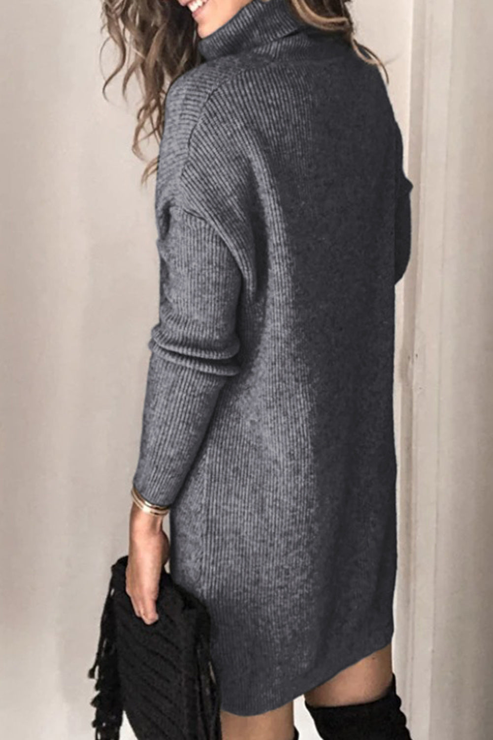 Gray Turtleneck Sweater Dress