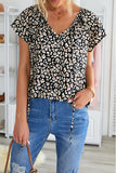 V-neck Short Sleeve Fashion Print Fantasy Fluttering Blouse