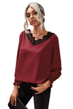 V Neck Lace Patchwork Green Blouse