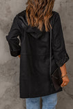 Black Drawstring Turndown Collar Hooded Outerwear