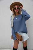 Crew Neck Buttons Drop Shoulder Pullover Sweater
