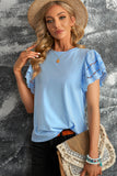 White/Black/Blue/Green Hollow Out Ruffle Sleeve T-shirt