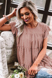 Dusty Pink Polka Dot Babydoll Style Flutter Sleeve Top
