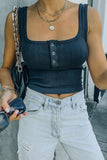 Ribbed Knit Henley Crop Tank