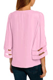 V Lace Neckline 3/4 Bell Mesh Sleeves Blouse