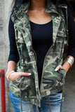 Camouflage Cinched Zipper Snaps Hooded Vest