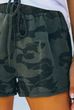 Army Green Camo Print Raw Hem Casual Shorts