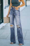 High Waist Distressed Ripped Hole Flare Jeans