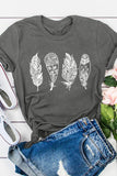 Geometric Feather O-neck T-shirt