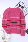 Striped Color Block Textured Knit Pullover Sweater