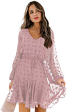 Swiss Dot Long Sleeve Mini Dress with Waist Tie