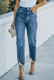 Ripped High Waist Straight Leg Jeans