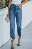 Blue Ripped High Waist Straight Leg Jeans