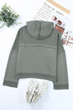 Casual Button Solid Patchwork Trim Hoodie