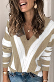 Striped Colorblock V Neck Knitted Sweater