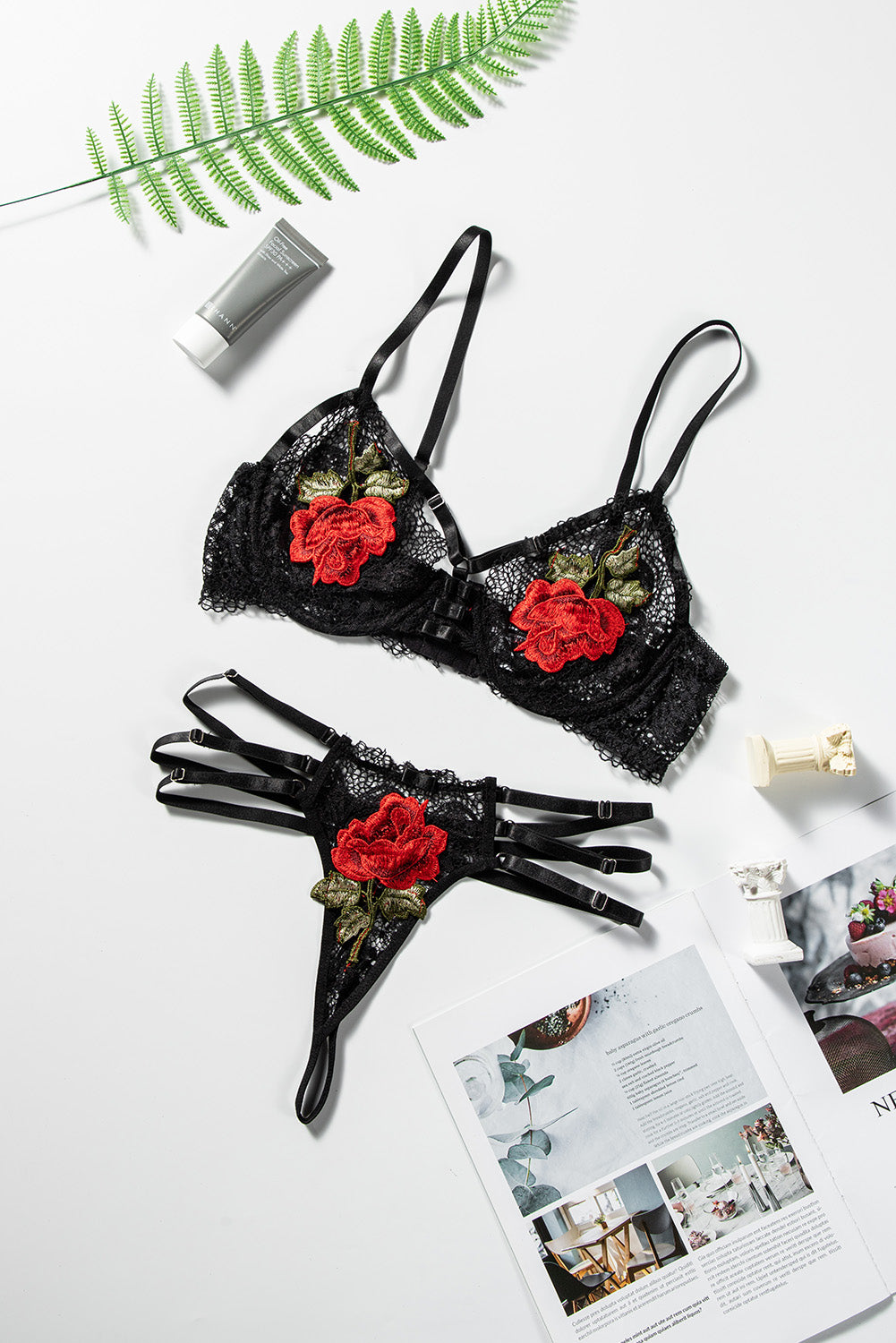 Floral Embroidery Lace Bralette Set
