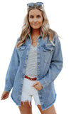 Pocket Raw Hem Buttoned Denim Jacket