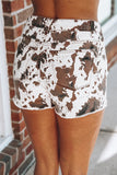 Cow Print Denim Shorts with Pockets