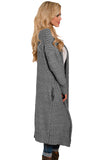 Khaki Open Front Knit Long Cardigan