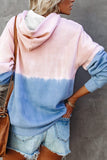 Light Green Dip-Dye Colorblock Drawstring Hoodie with Pockets