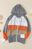 color Zipped Front Colorblock Hollow-out Knit Hoodie