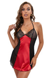 Lace Mesh Splicing Halter Neck Babydoll