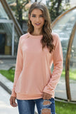 Zip Detail Light Blue Pullover Sweatshirt