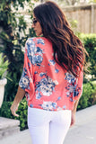 Floral Print Tie Front Kimono Sleeve Blouse