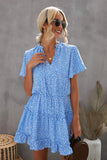 Dotted Print Split Neck Flutter Sleeve Flowy Tunic Mini Dress