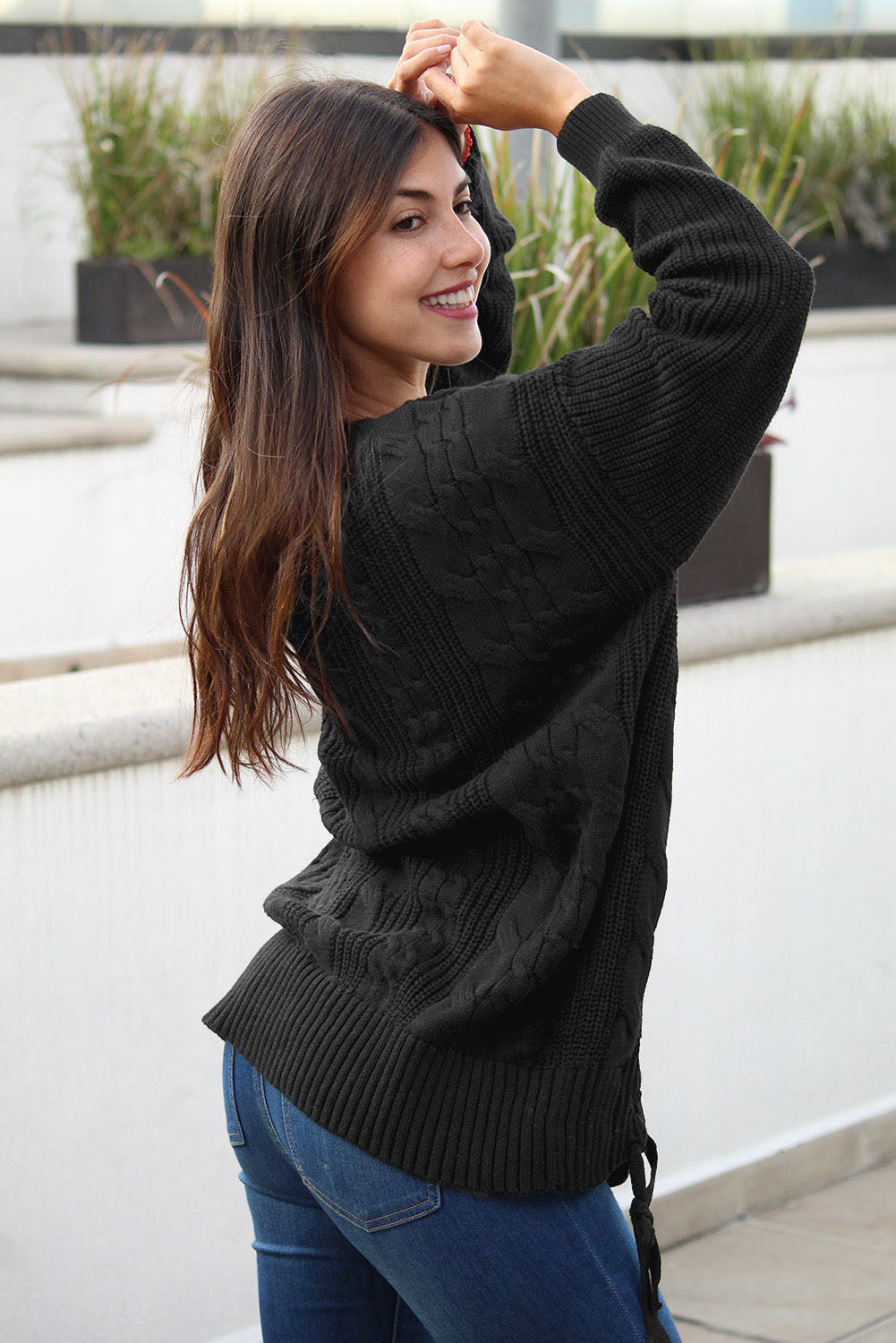 Love Letters Cable Knit Lace Up Sweater