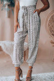 Smocked Waist Leopard Print Casual Jogger Pants