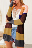 Rainbow Color Block Open Front Drape Oversized Knitted Cardigan