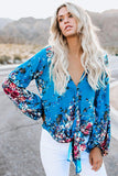 V Neck Long Sleeve Tie Front Blouse