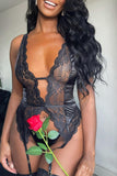 Lace Satin Deep V-Neck Bustier and Thong Set