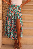 Floral Print Pleated Slit Skirt