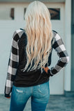 Plaid Splicing Sequined Pocket Long Sleeve Top