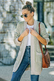 Ribbed Striped Open Front Cardigan with Pockets