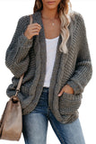 Chunky Knit Solid Cardigan with Pocket