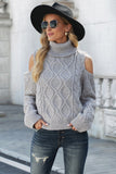 Turtleneck Cold Shoulder Textured Sweater