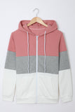 Zip Front Color Block Splicing Drawstring Hoodie