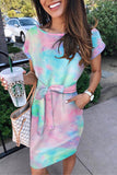 Stripes Pocketed T-shirt Dress with Belt