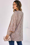 Animal Print Shirred Cuff Lantern Sleeve Cardigan