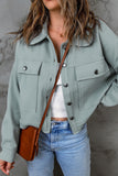 Sky Blue Waffle Knit Buttons Cropped Jacket with Pockets