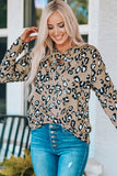 Leopard Crisscross V Neck Leopard Long Sleeve Tops