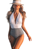 Plunge V Neck Colorblock One-piece Swimsuit