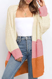 Beige Long Line Open Front Knitted Cardigan with Pockets