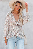 Floral Print Front Tie Ruffled Long Sleeve Blouse